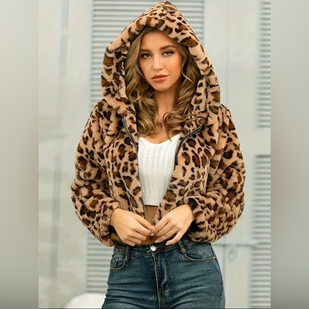H&M Leopard Print Faux Fur Jacket